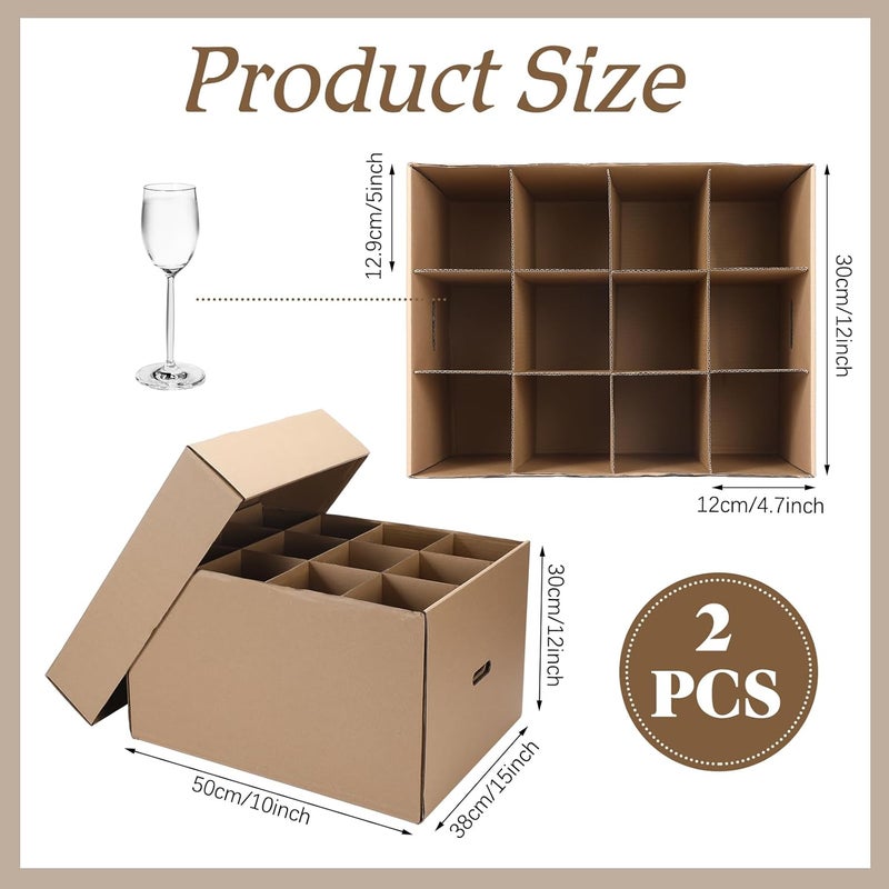 Feifeiya 2 Pack Wine Glass Moving Boxes Kitchen Moving Boxes with Handle Kitchen Kit with Lid for Dish Glassware (20 x 15 x 12 Inch,Brown) - Image 2